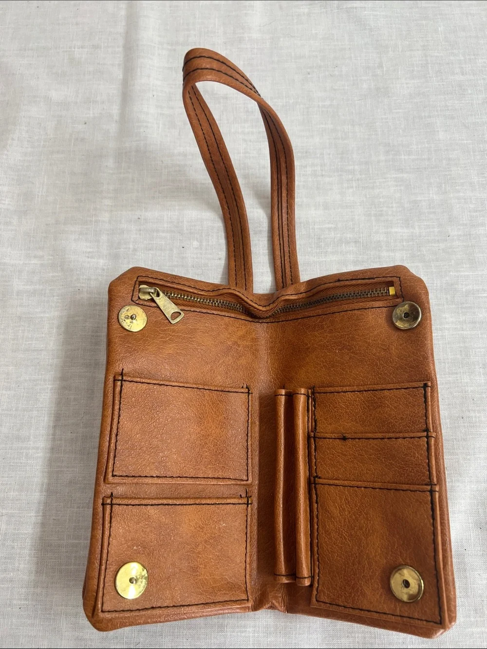 🌞 Classic Vintage 60s 70s Brown wallet billfold Front Pocket snaps closed strap